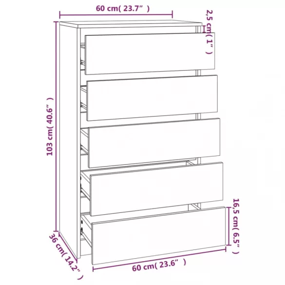 betonszürke szerelt fa fiókos szekrény 60 x 36 x 103 cm