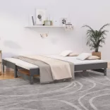 szürke tömör fenyőfa kihúzható kanapéágy 2x(100x200) cm