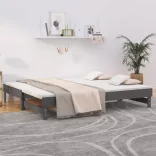 szürke tömör fenyőfa kihúzható kanapéágy 2 x (90 x 200) cm