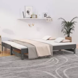   szürke tömör fenyőfa kihúzható kanapéágy 2x(80x200) cm