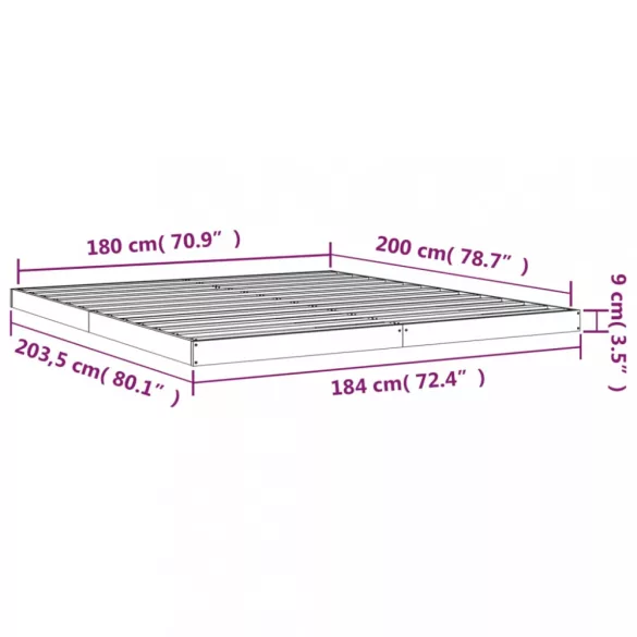 Super King Size tömör fenyőfa ágykeret 180 x 200 cm