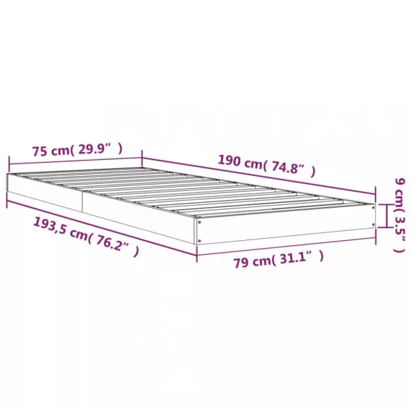 fekete egyszemélyes tömör fenyőfa ágykeret 75 x 190 cm