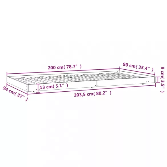 tömör fenyőfa ágy matrac nélkül 90 x 200 cm