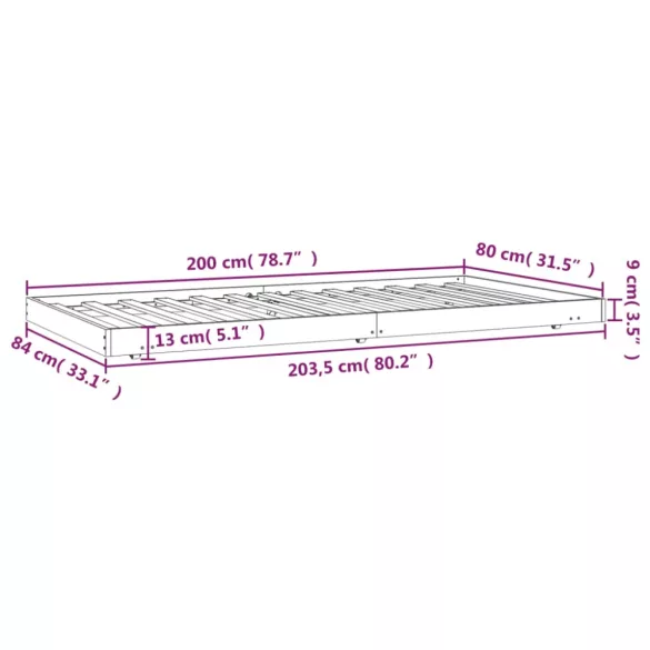 fehér tömör fenyő ágykeret matrac nélkül 80 x 200 cm