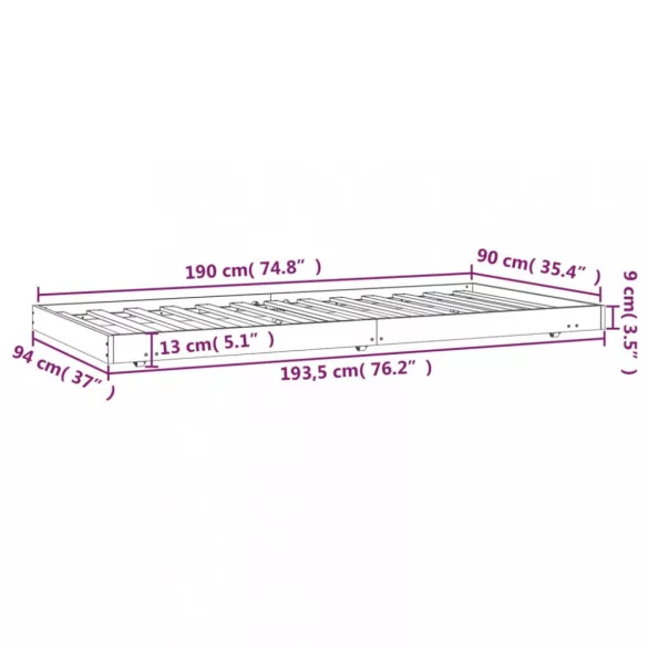 fehér tömör fenyőfa ágykeret matrac nélkül 90 x 190 cm