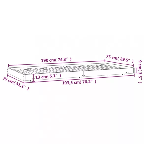 fehér tömör fenyőfa ágy matrac nélkül 75 x 190 cm
