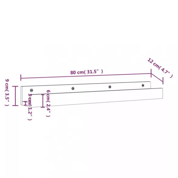 2 db tömör fenyőfa fali polc 80 x 12 x 9 cm