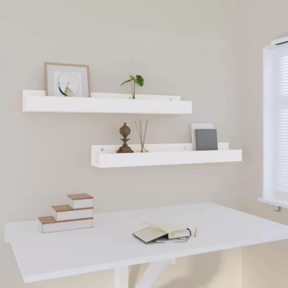 2 db fehér tömör fenyőfa fali polc 80 x 12 x 9 cm