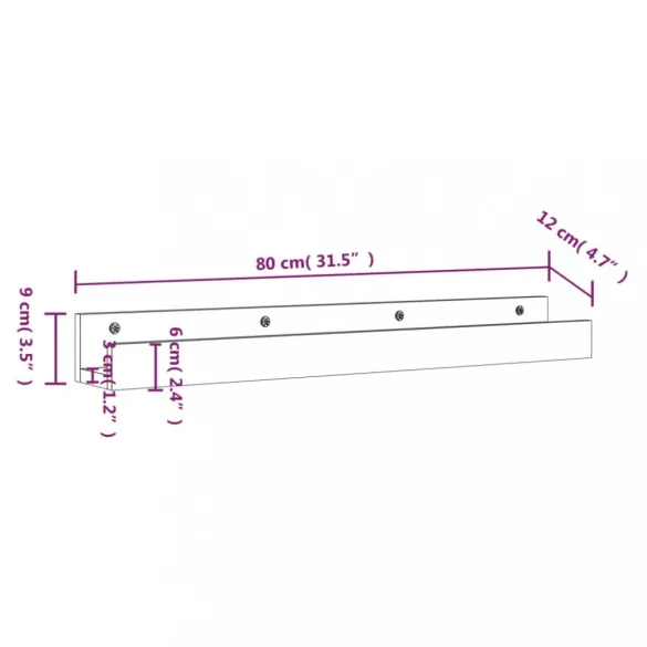 2 db szürke tömör fenyőfa fali polc 80 x 12 x 9 cm