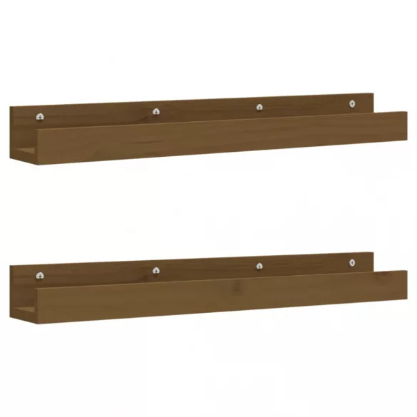 2 db mézbarna tömör fenyőfa fali polc 80 x 12 x 9 cm
