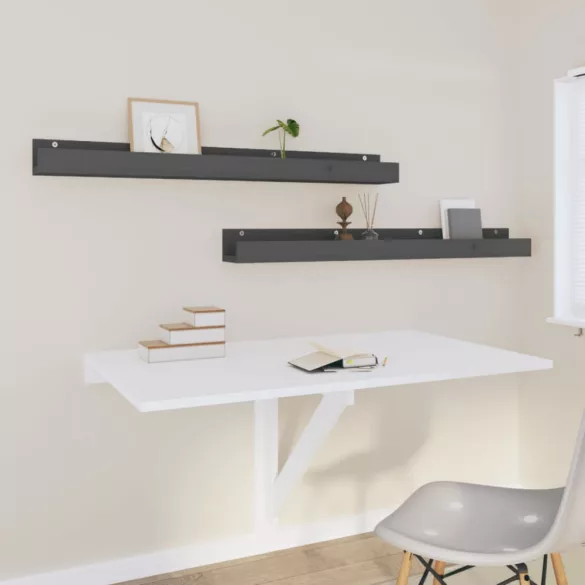 2 db szürke tömör fenyőfa fali polc 110 x 12 x 9 cm