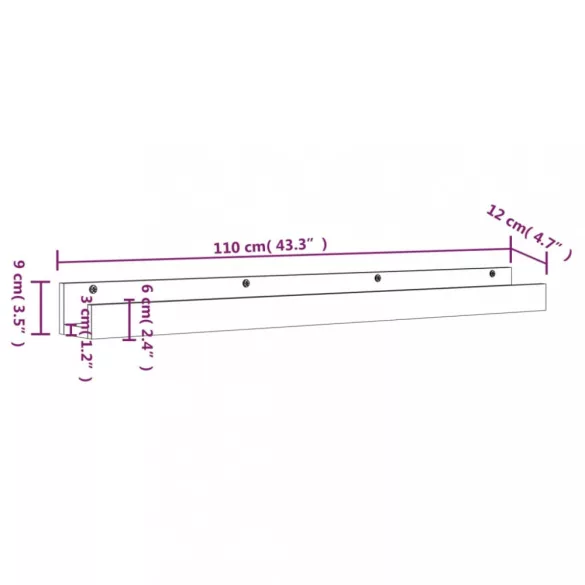 2 db szürke tömör fenyőfa fali polc 110 x 12 x 9 cm