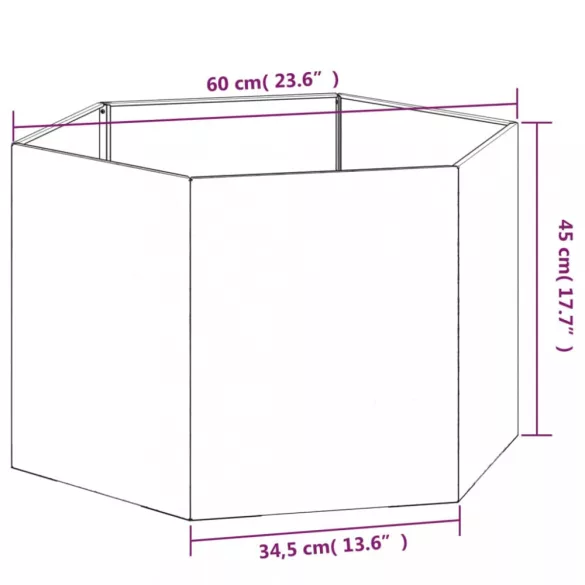 rozsda színű corten acél növénytartó 60 x 60 x 45 cm
