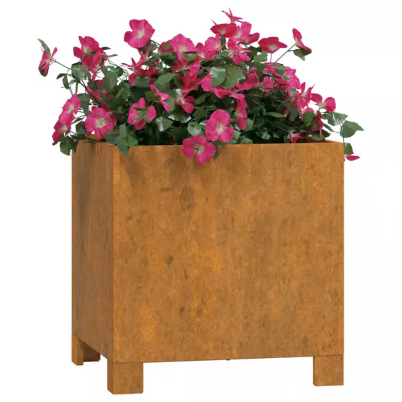 rozsda színű corten acél növénytartó lábbal 30 x 30 x 30 cm