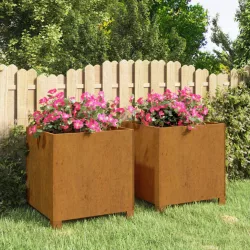   2 db rozsda színű corten acél növénytartó lábbal 40x40x40 cm