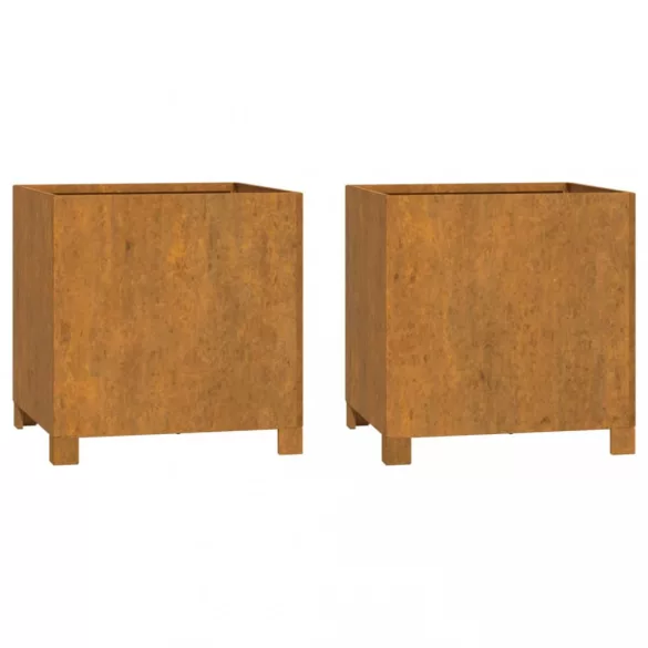 2 db rozsda színű corten acél növénytartó lábbal 40x40x40 cm