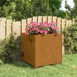 rozsda színű corten acél növénytartó lábbal 50 x 50 x 50 cm