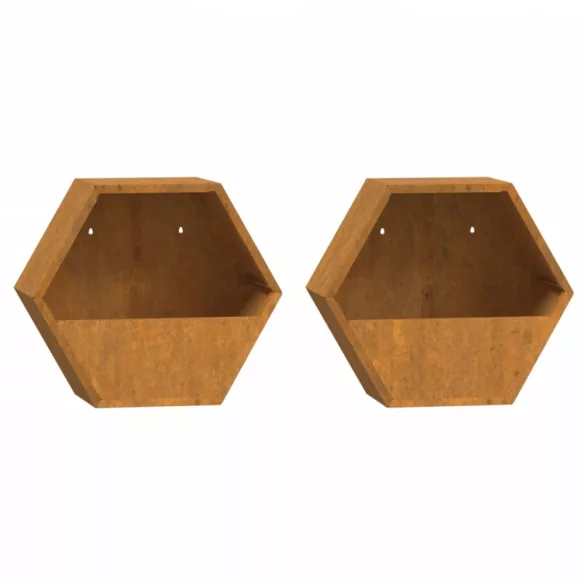 2 db rozsda színű corten acél fali növénytartó 30 x 10 x 25 cm