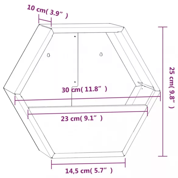 2 db rozsda színű corten acél fali növénytartó 30 x 10 x 25 cm