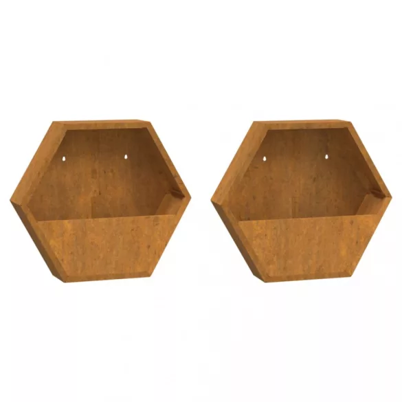 2 db rozsda színű corten acél fali növénytartó 46 x 10 x 40 cm