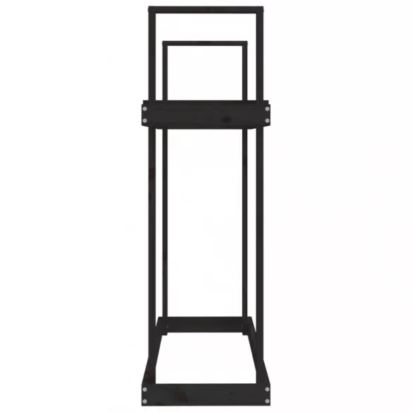 fekete tömör fenyőfa tűzifatartó állvány 110x35x108,5 cm