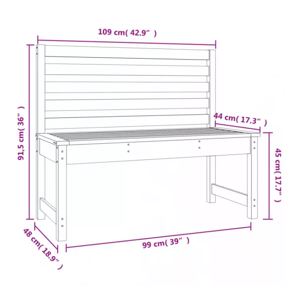 tömör fenyőfa kerti pad 109 cm