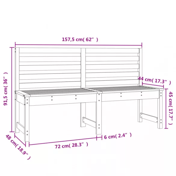 fekete tömör fenyőfa kerti pad 157,5 cm
