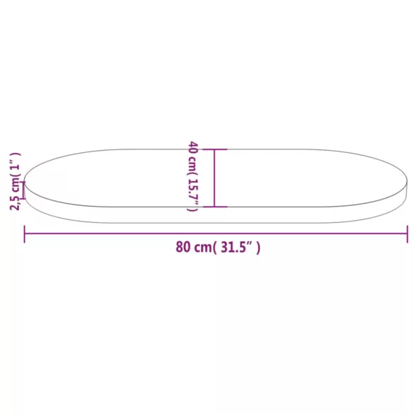 tömör fenyőfa asztallap 80x40x2,5 cm ovális