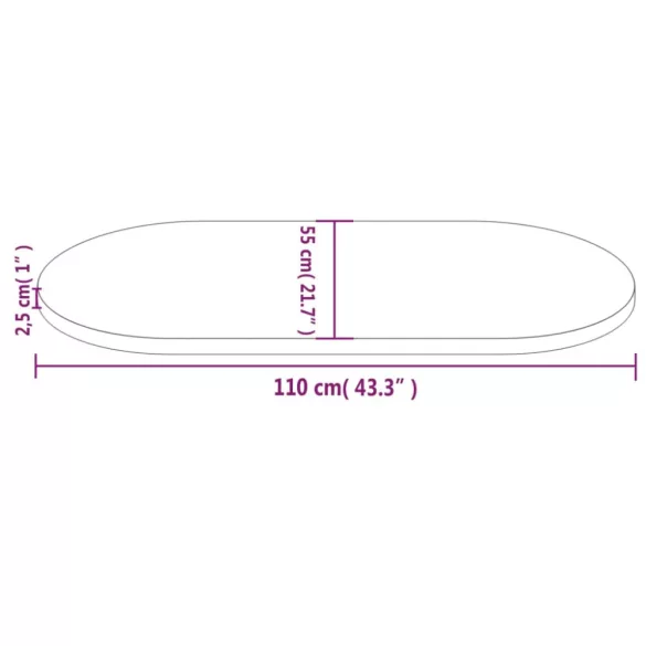 tömör fenyőfa asztallap 110 x 55 x 2,5 cm ovális