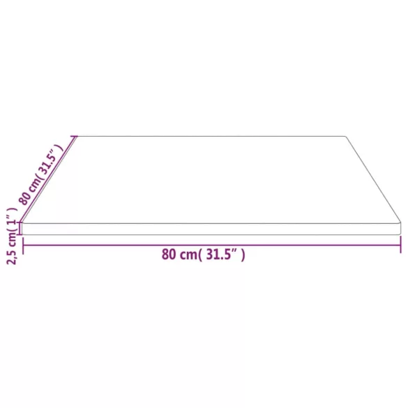 tömör fenyőfa asztallap 80x80x2,5 cm, négyzet alakú