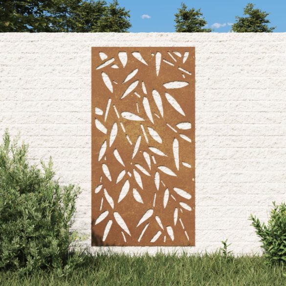 bambuszlevél-mintás corten acél kerti faldísz 105 x 55 cm