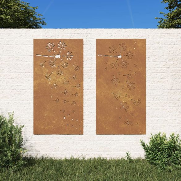 2 db virágmintás corten acél kerti faldísz 105 x 55 cm