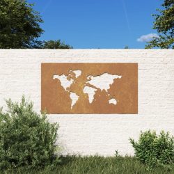   világtérkép mintás corten acél kerti faldísz 105 x 55 cm