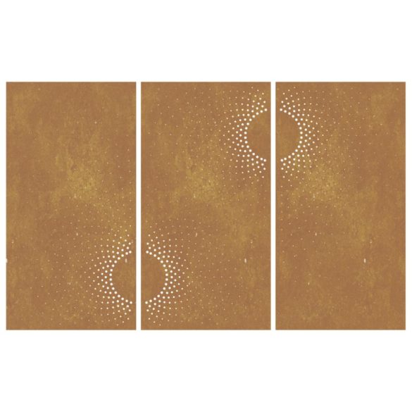 3 db napmintás corten acél kerti faldísz 105 x 55 cm