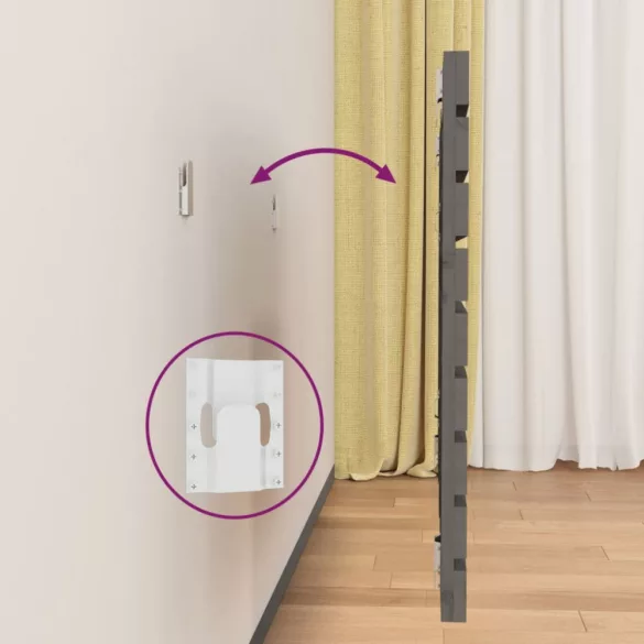 szürke tömör fenyőfa fali fejtámla 106 x 3 x 63 cm