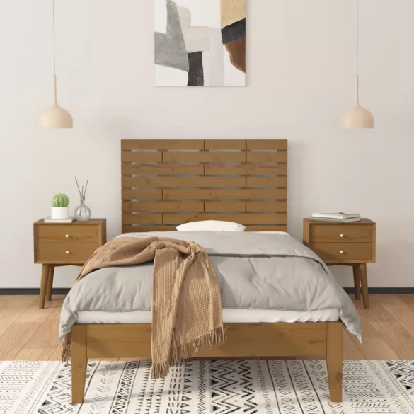 mézbarna tömör fenyőfa fali fejtámla 96 x 3 x 63 cm