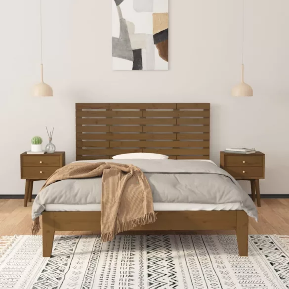 mézbarna tömör fenyőfa fali fejtámla 126 x 3 x 63 cm