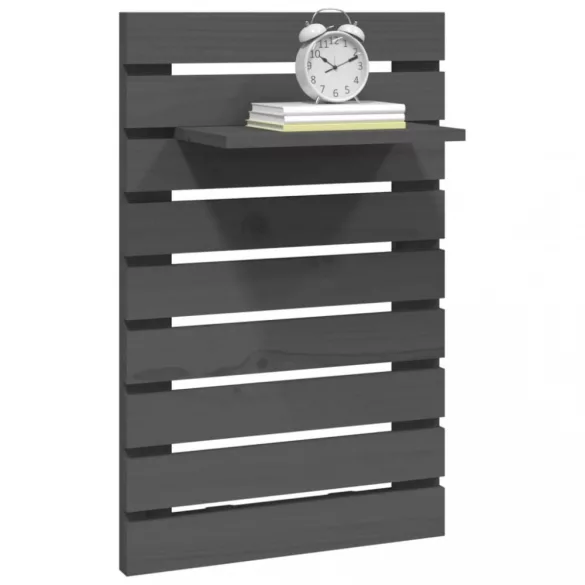 2 db szürke tömör fenyőfa falra szerelhető éjjeli polc