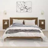 2 db mézbarna tömör fenyőfa falra szerelhető éjjeli polc