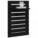 2 db fekete tömör fenyőfa falra szerelhető éjjeli polc