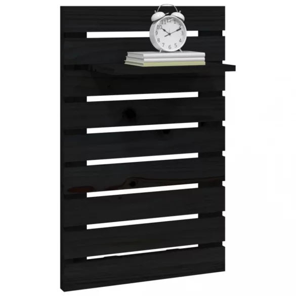 2 db fekete tömör fenyőfa falra szerelhető éjjeli polc