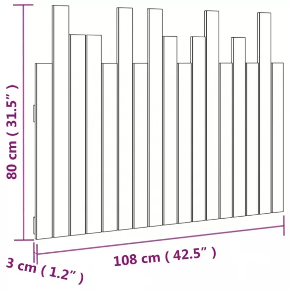 szürke tömör fenyőfa fali fejtámla 108 x 3 x 80 cm