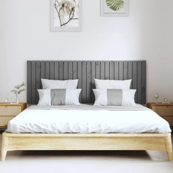 szürke tömör fenyőfa fali fejtámla 166 x 3 x 60 cm