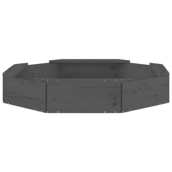 szürke nyolcszög alakú tömör fenyőfa homokozó ülésekkel