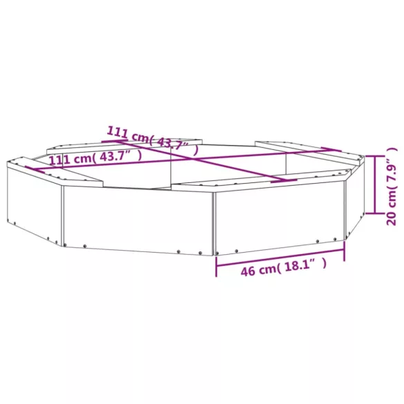 mézbarna nyolcszög alakú tömör fenyőfa homokozó ülésekkel