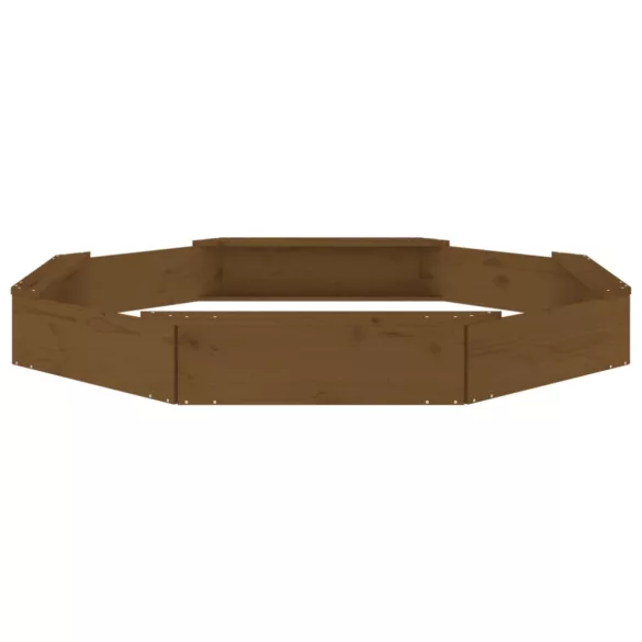 mézbarna nyolcszög alakú tömör fenyőfa homokozó ülésekkel