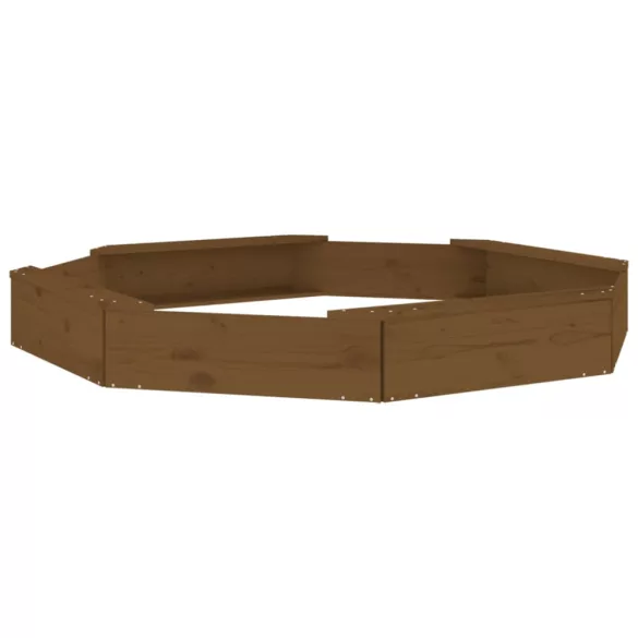 mézbarna nyolcszög alakú tömör fenyőfa homokozó ülésekkel