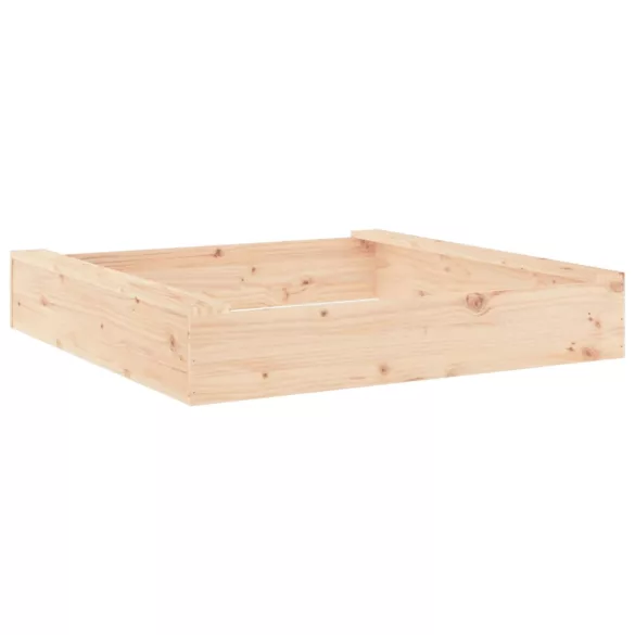 négyszög alakú tömör fenyőfa homokozó ülésekkel