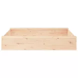 négyszög alakú tömör fenyőfa homokozó ülésekkel