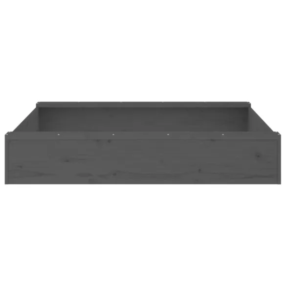 szürke négyszög alakú tömör fenyőfa homokozó ülésekkel